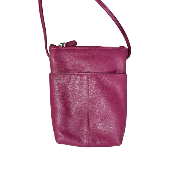 ILI New York Leather Crossbody Bag Purse Pink Raspberry Women’s Pebbled Leather - Picture 2 of 11